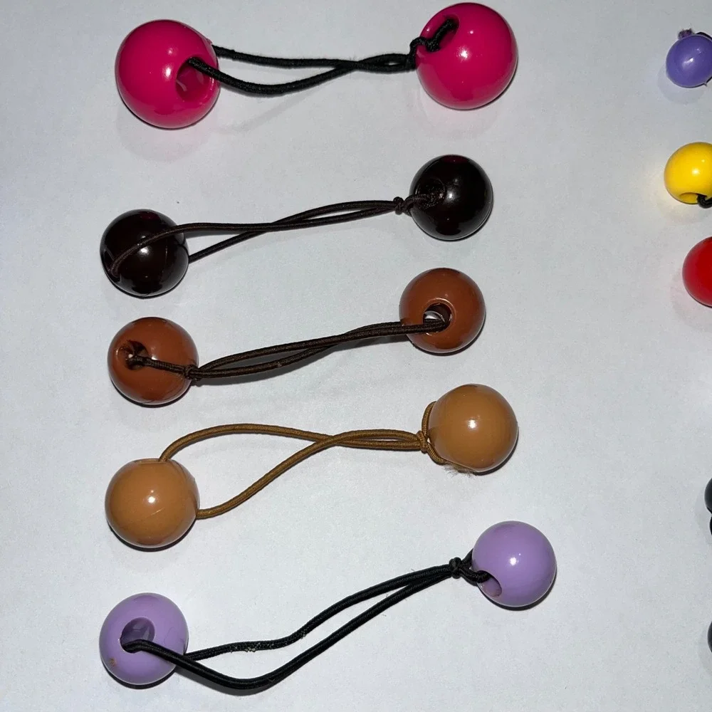 Twin Bead Ball Hair Knocker‎ Lot of 12 Ponytail Holders Elastics Colorful